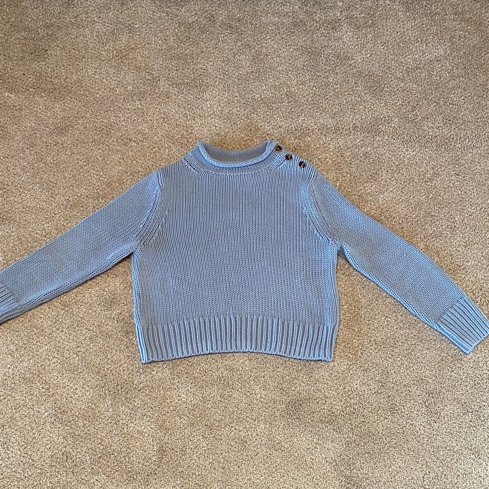 Elegant Blue Crew Neck Sweater with Button Accents